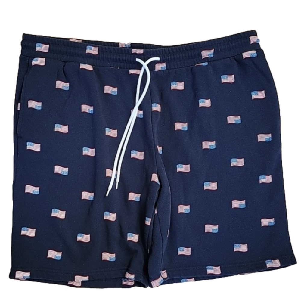 Mens Isaac Morris Navy Blue Flag Embellished Sweatpant Shorts Size XXL EUC